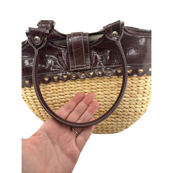 Straw Tote Handbag‎ Heart Accents Silver Buckle - Picture 5 of 14